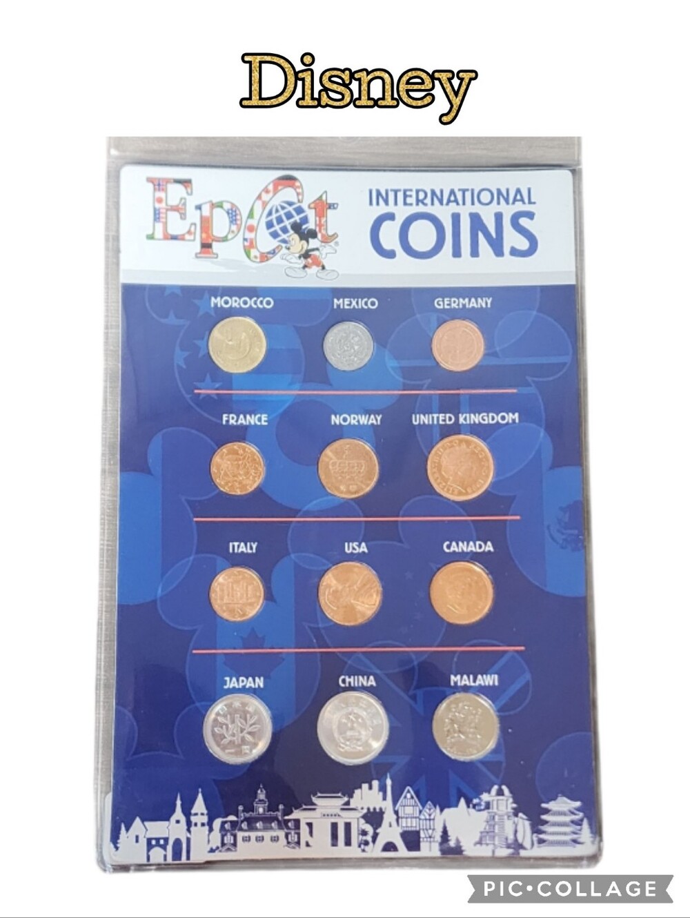 Coins Disney Epcot center souvenir international coins.  new in package